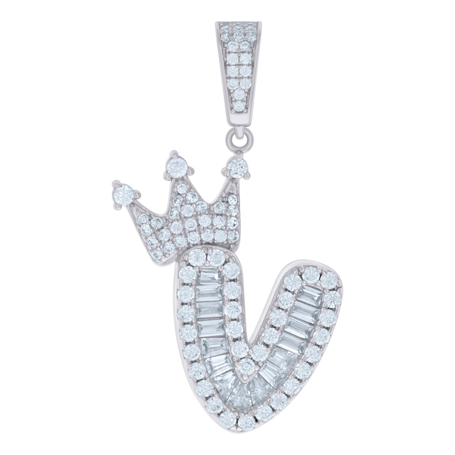 925 Sterling Silver Cz Pendant Initial V