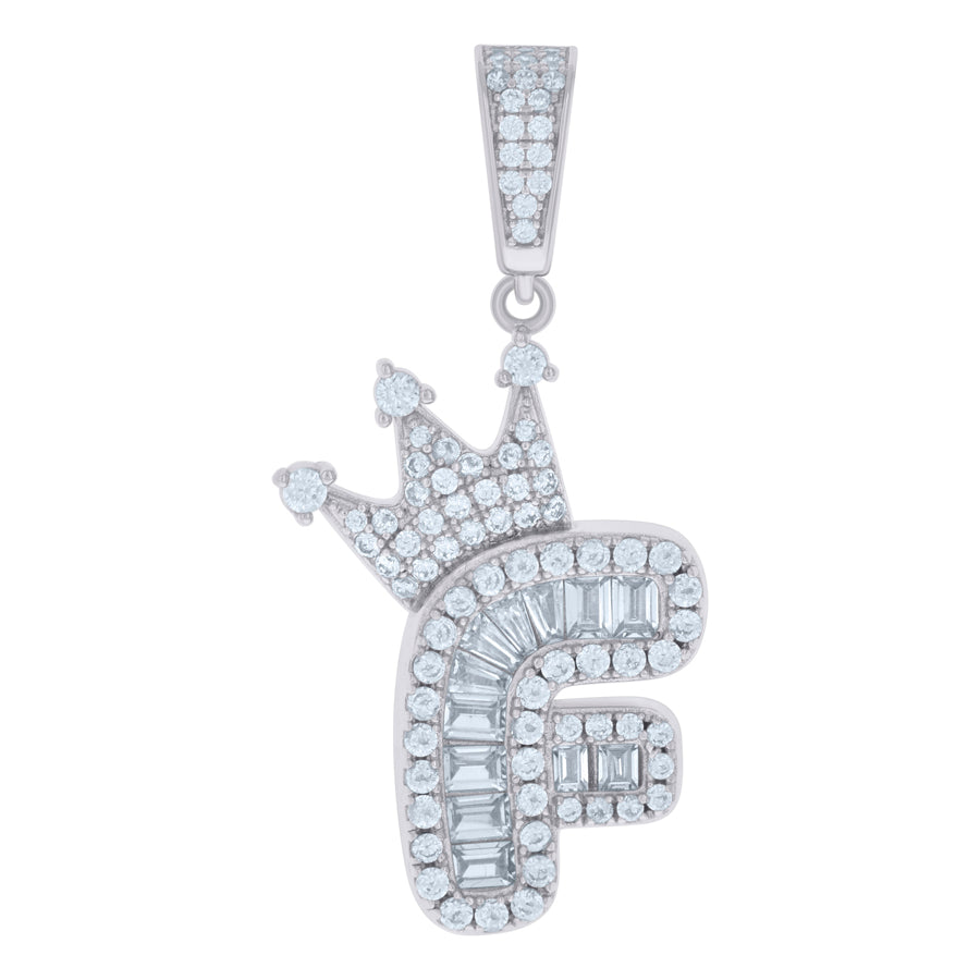 925 Sterling Silver Cz Pendant Initial F