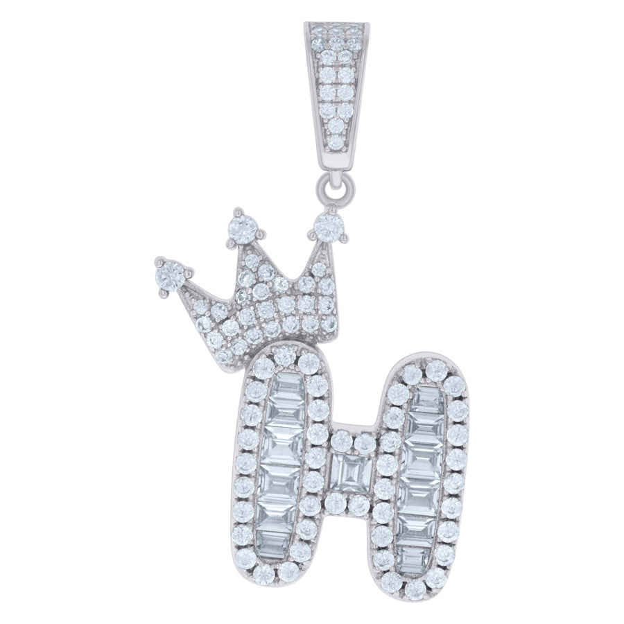 925 Sterling Silver Cz Pendant Initial H