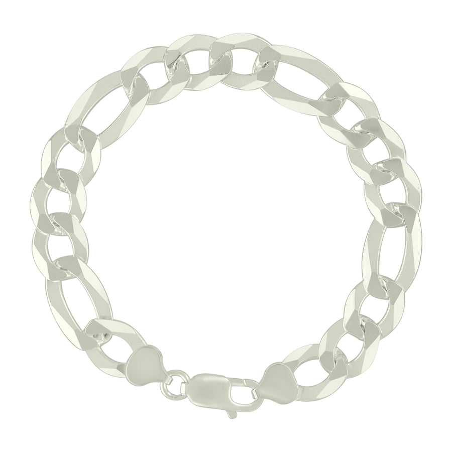 925 Sterling Silver Super Flat Figaro Chain Silver Plated 280 11mm
