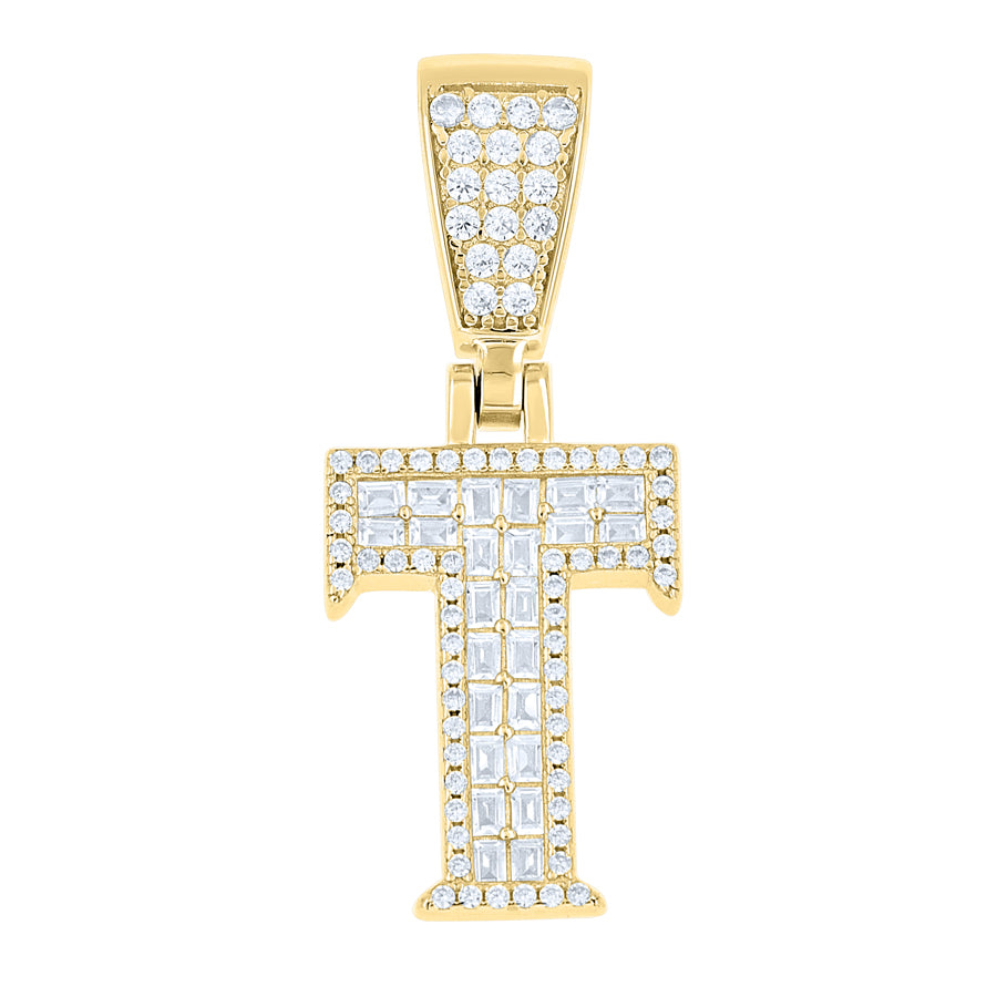 925 Sterling Silver Cz Pendant Initial Letter "T"