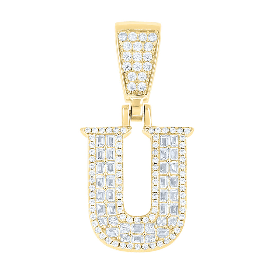925 Sterling Silver Cz Pendant Initial Letter "U"