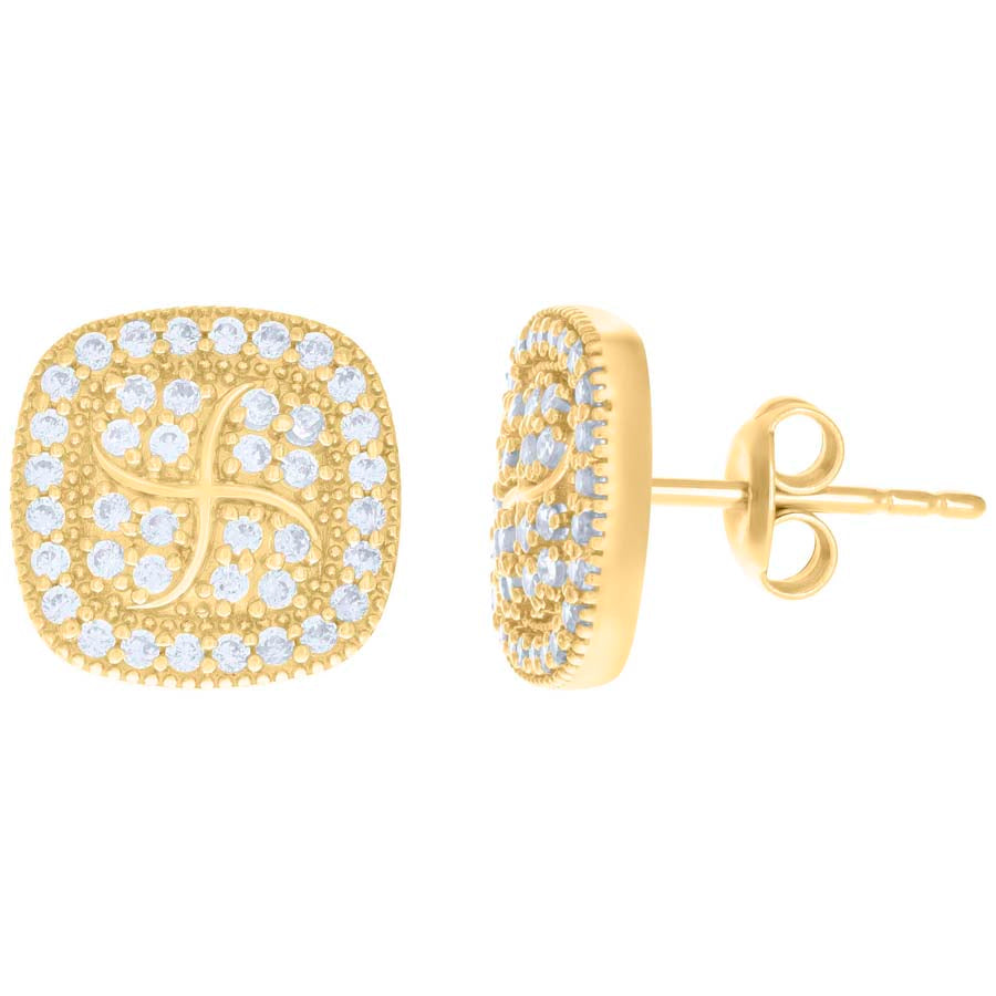 10Kt Gold Cz Earrings 12.5Mm