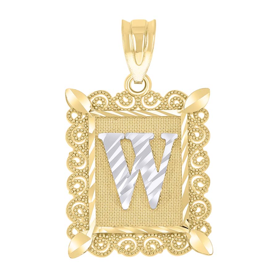 10K Gold Initial Letter "W" Pendant
