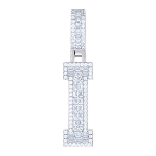 925 Sterling Silver Initial Cz Pendant "I"