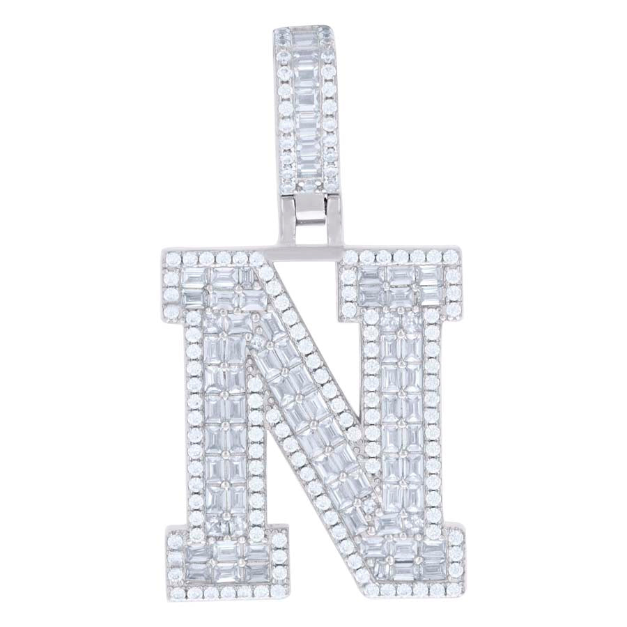 925 Sterling Silver Initial Cz Pendant "N"