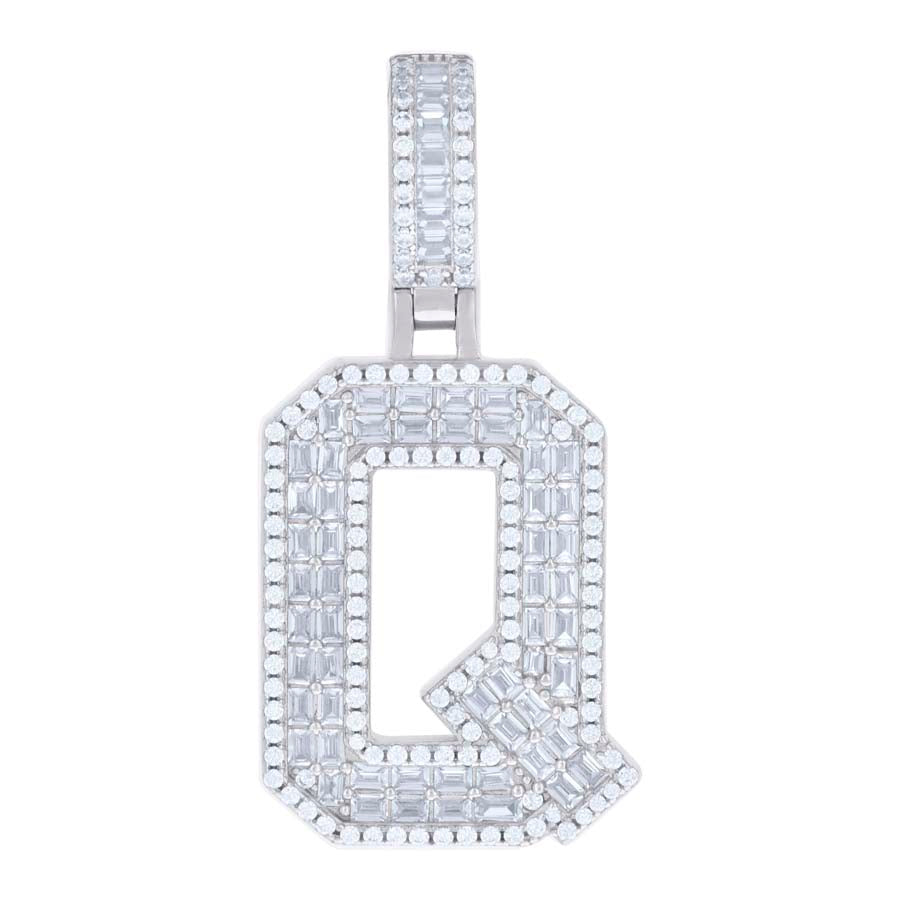925 Sterling Silver Initial Cz Pendant "Q"