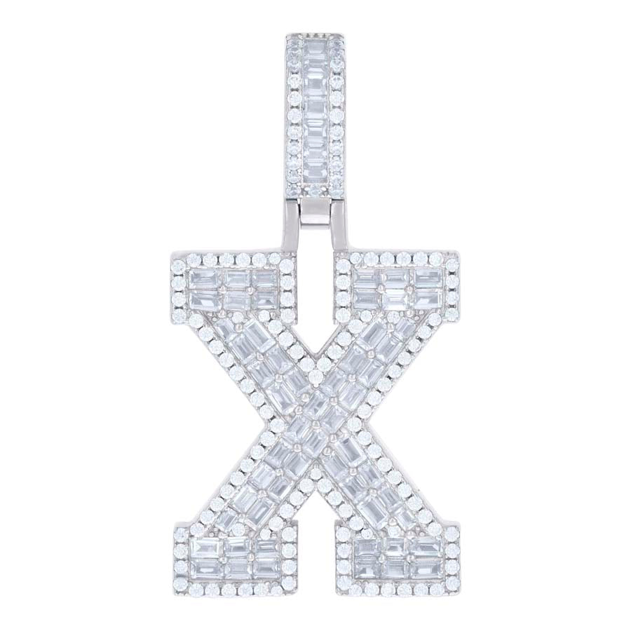925 Sterling Silver Initial Cz Pendant "X"