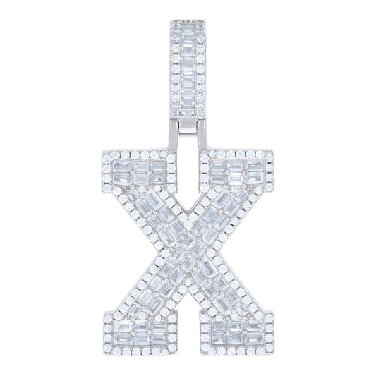 925 Sterling Silver Initial Cz Pendant "X"