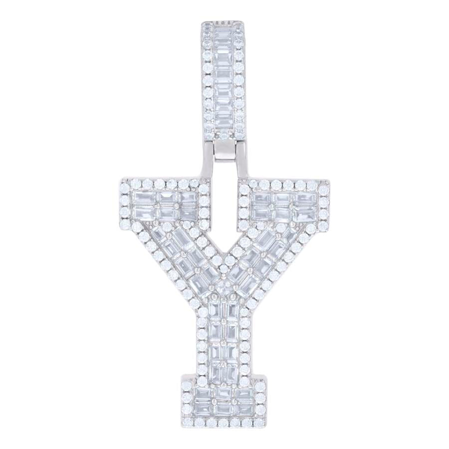 925 Sterling Silver Initial Cz Pendant "Y"