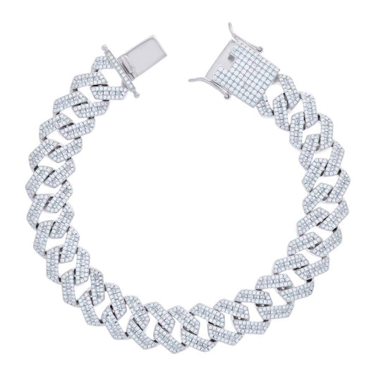 925 Sterling Silver Cz Fancy Bracelet Chain 14mm-8.5