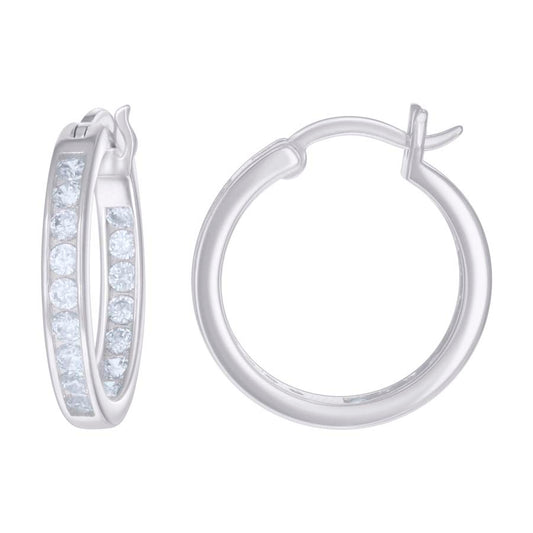 925 Sterling Silver Cz Inside-Out Hoop Earrings 3mm-20