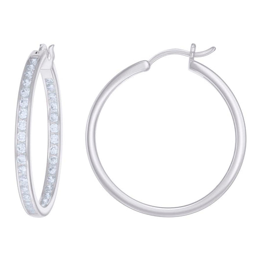 925 Sterling Silver Cz Inside-Out Hoop Earrings 3mm-32