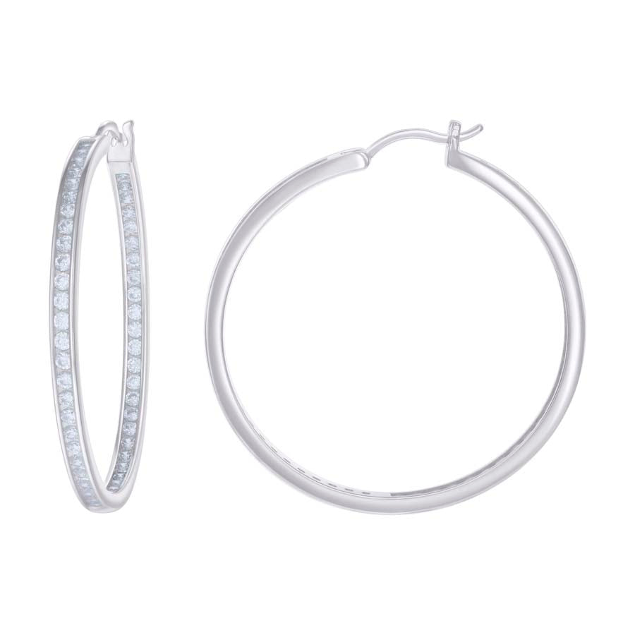 925 Sterling Silver Cz Inside-Out Hoop Earrings 3mm-44