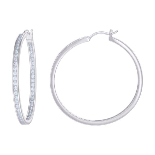 925 Sterling Silver Cz Inside-Out Hoop Earrings 3mm-44
