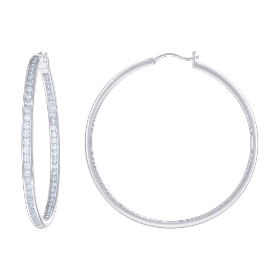 925 Sterling Silver Cz Inside-Out Hoop Earrings 3mm-52