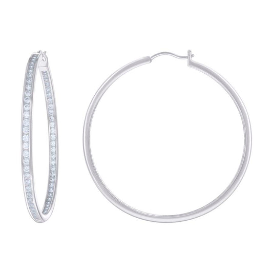 925 Sterling Silver Cz Inside-Out Hoop Earrings 3mm-52