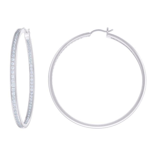 925 Sterling Silver Cz Inside-Out Hoop Earrings 3mm-56