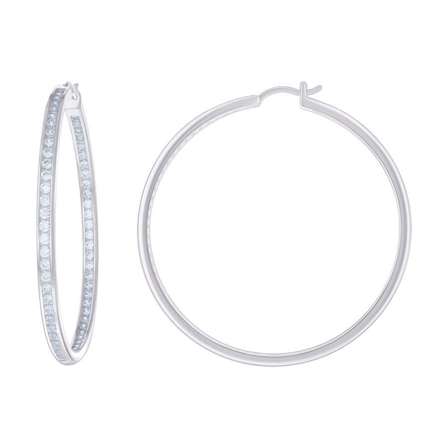 925 Sterling Silver Cz Inside-Out Hoop Earrings 3mm-58