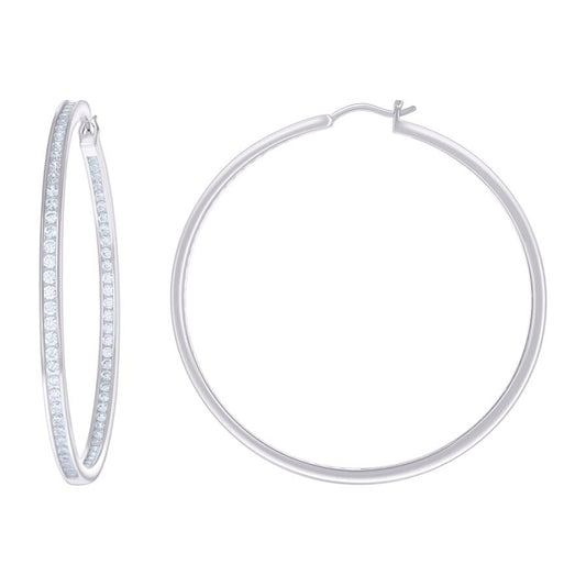 925 Sterling Silver Cz Inside-Out Hoop Earrings 3mm-60