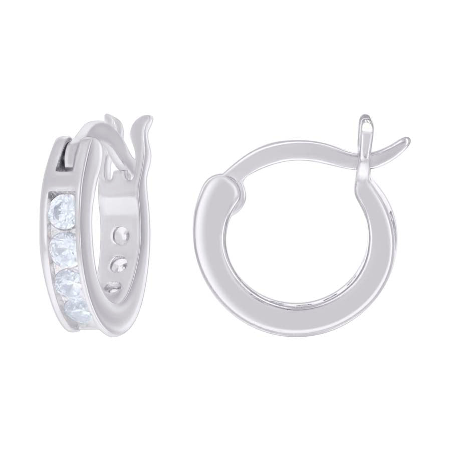 925 Sterling Silver Cz Hoop Earrings 3mm-12
