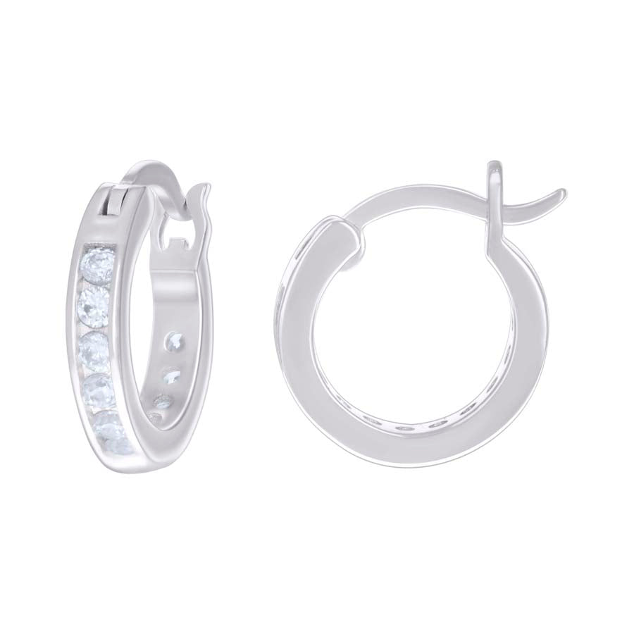 925 Sterling Silver Cz Hoop Earrings 3mm-14