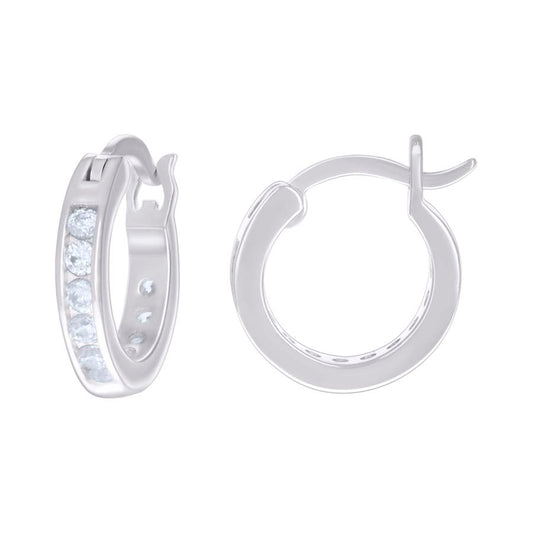 925 Sterling Silver Cz Hoop Earrings 3mm-14