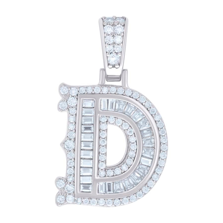 925 Silver Pendant "D" Moissanite 0.55Ct, Baguette