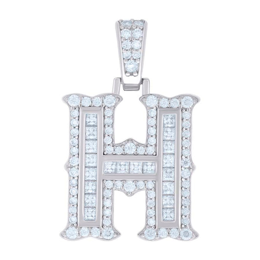 925 Silver Pendant "H" Moissanite 0.64Ct, Baguette