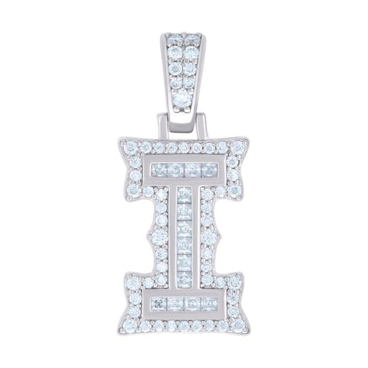 925 Silver Pendant "I" Moissanite 0.49Ct, Baguette