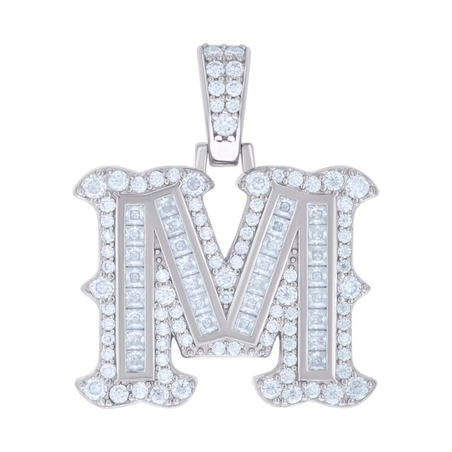 925 Silver Pendant "M" Moissanite 0.90Ct, Baguette