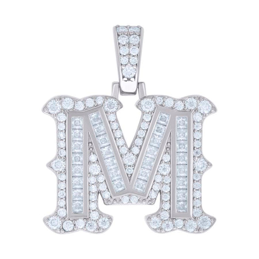 925 Silver Pendant "M" Moissanite 0.90Ct, Baguette