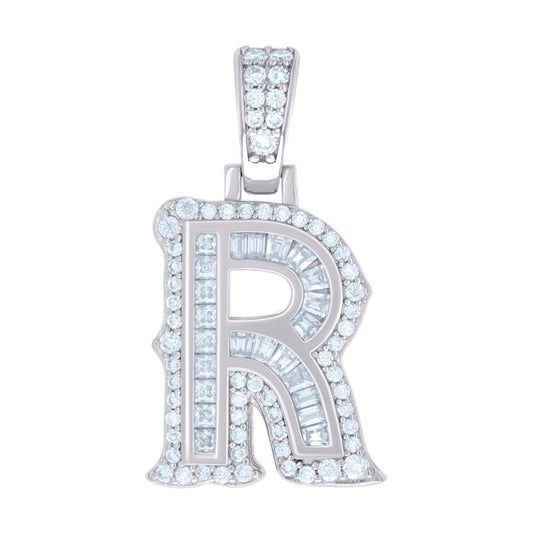 925 Silver Pendant "R" Moissanite 0.48Ct, Baguette