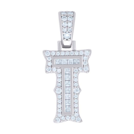 925 Silver Pendant "T" Moissanite 0.44Ct, Baguette