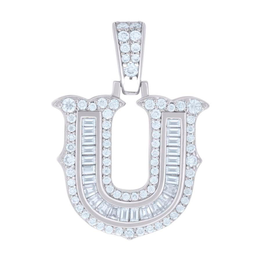 925 Silver Pendant "U" Moissanite 0.61Ct, Baguette
