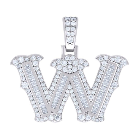 925 Silver Pendant "W" Moissanite 0.97Ct, Baguette