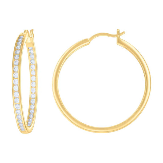 925 Sterling Silver Cz Inside-Out Hoop Earrings 3mm-36