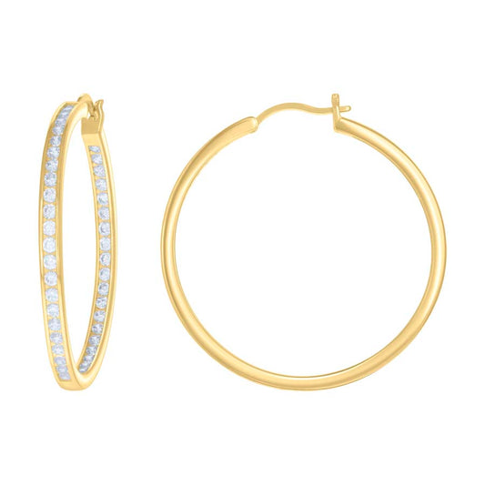 925 Sterling Silver Cz Inside-Out Hoop Earrings 3mm-40