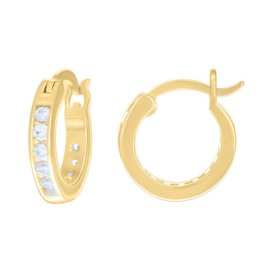 925 Sterling Silver Cz Hoop Earrings 3mm-14