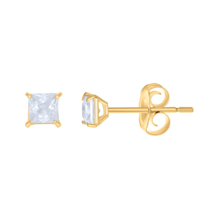 10Kt Gold 3Mm Square Cz Earing