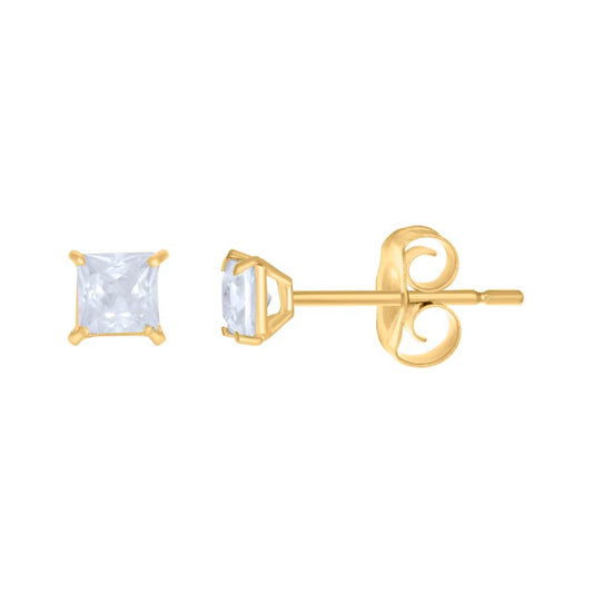 10Kt Gold 3Mm Square Cz Earing