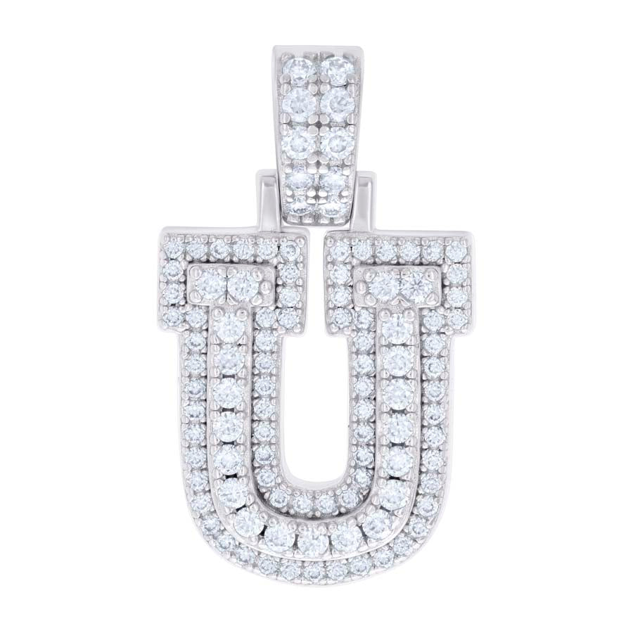 925 Silver Initial Letter "U" Pendant Moissanite C