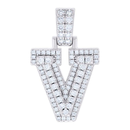 925 Silver Initial Letter "V" Pendant Moissanite C