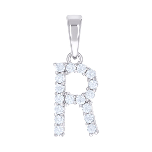 925 Silver Initial Letter "R" Pendant Moissanite C