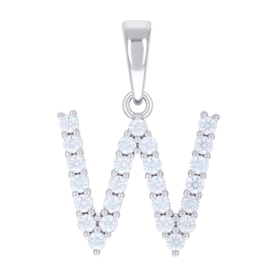 925 Silver Initial Letter "W" Pendant Moissanite C