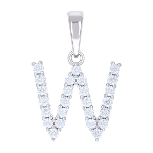 925 Silver Initial Letter "W" Pendant Moissanite C