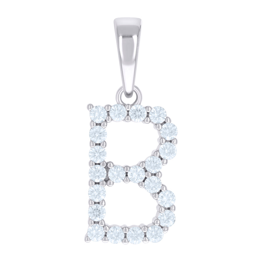 925 Sterling Silver Cz Pendant Initial Letter "B"