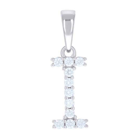 925 Sterling Silver Cz Pendant Initial Letter "I"