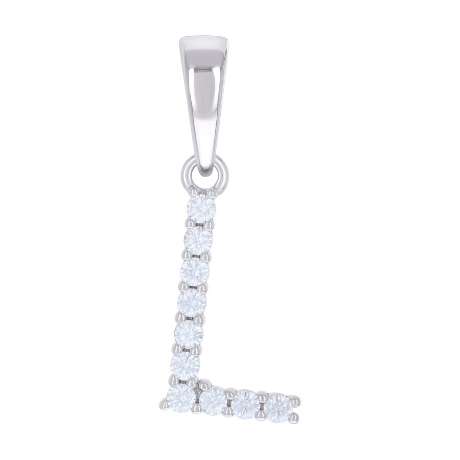925 Sterling Silver Cz Pendant Initial Letter "L"