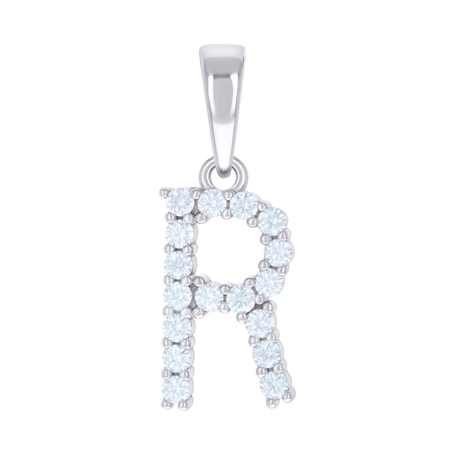 925 Sterling Silver Cz Pendant Initial Letter "R"